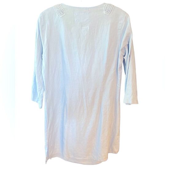 Malvin Sz M Light Blue Linen V-Neck 3/4 Sleeve Summer Everyday Dress - Picture 3 of 6